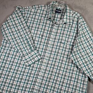 Wrangler Western Shirt Mens 3XB Green Black Plaid Pearl Snap Long Sleeve Rodeo‎